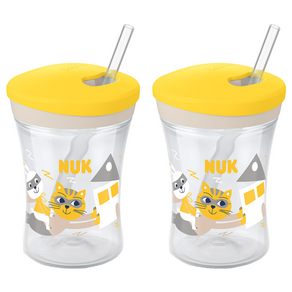 누크 액션 유아용 빨대컵 230ml, 2개, 옐로우