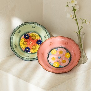 실레시아 폴란드풍 파스타볼 27cm 2종 세트, 핑크블로썸, 올리브모니카, 1세트