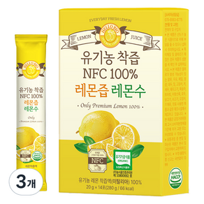 헬로바이오 유기농 착즙 NFC 100% 레몬즙 레몬수 14p, 280g, 3개