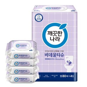 깨끗한나라 닥터비데 센서티브 화장실용 비데물티슈 캡형, 55g, 80매, 4개