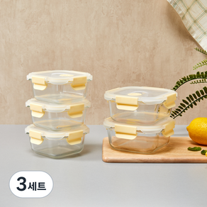 모던하우스 스팀홀 내열유리 밀폐용기 세트, 3세트, 밀페용기 320ml 3p + 500ml 2p