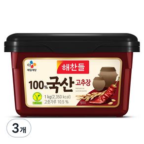 해찬들 100% 국산 고추장, 3개, 1kg