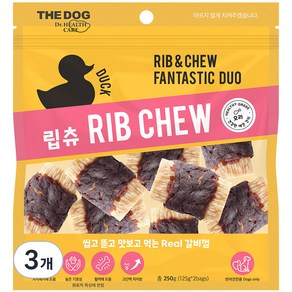 더독 강아지 갈비껌 간식 립츄, 오리, 250g, 3개