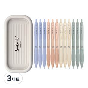 자바펜 제트라인 비즈 빈티지 볼펜 0.5mm 4종 x 3p + 소울메이트 펜트레이 세트, 블루, 올리브, 피치, 옐로우(볼펜), 베이지(펜트레이), 3세트