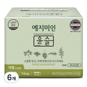 예지미인 윤슬 순한순면 대형 생리대 날개형, 14개입, 6개