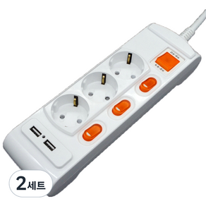 거성산업 개별스위치 3구 USB멀티탭 GSM-USB316A 2호 + 안전커버 랜덤발송 2p 세트, 1.5m, 혼합색상 + 랜덤 발송, 2세트