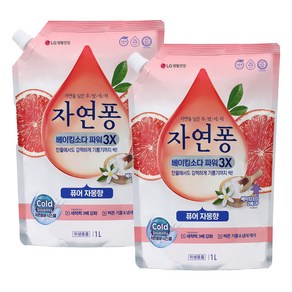 [비건라이프] 자연퐁 베이킹소다 파워 3X 주방세제 퓨어 자몽향 리필, 1L, 2개