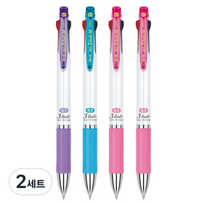 자바펜 제트 3볼 M 볼펜 0.5mm 4종, 퍼플, 블루, 핑크, 랜덤 발송, 2세트