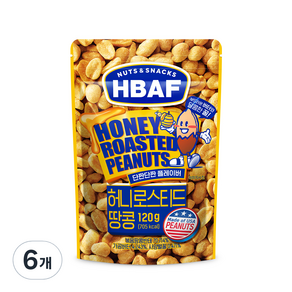 바프 넛츠 앤 스낵스 허니로스티드 땅콩, 120g, 6개