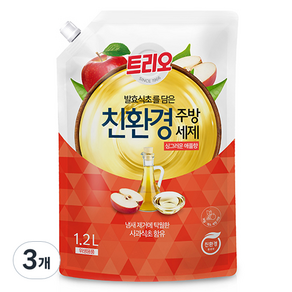 트리오 발효식초 담은 친환경 주방세제 애플향, 1.2L, 3개