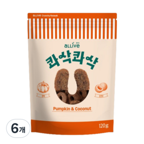 올리브 강아지 콰삭콰삭 쿠키 트릿, 혼합맛(펌킨/코코넛), 120g, 6개