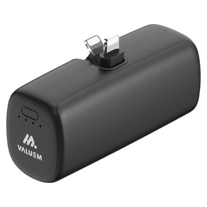 밸류엠 단자 접이식 도킹형 손난로 겸용 보조배터리 5000mAh 애플8핀, VM-B2DHWD018P, 블랙