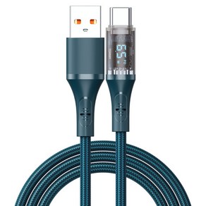 바라보고 USB A to C타입 LED 디스플레이 누드 고속충전 케이블 65W, 그린, 1개, 1m