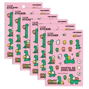 라인프렌즈 미니니구만 투명 스티커, 핑크, 6개