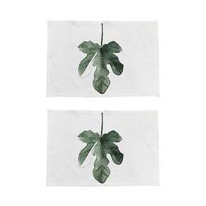 파라다이소 두꺼운 코튼 린넨 나뭇잎 수채화 플레이스 테이블매트 2p, 02, 44 x 28 cm