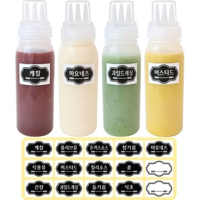 홈메이드 뚜껑 3구 소스통 400ml x 4p + 소스통 라벨 15p 세트, 1세트