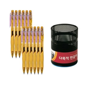 동아 겔스트림 볼펜 0.5mm 12p + 이글 메탈 펜꽂이 소, 귤색(볼펜), 1세트