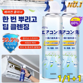 1/1+1 【분해 및 세척 불필요】탈취 및 오염 제거 에어컨 클리너/강력분사 에어컨세정제/청소신 에어컨 냄새제거제/에어컨 청소 냄새 한 번에!, (2+2개)500ml
