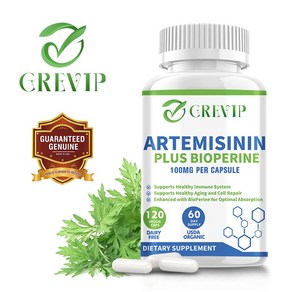 GREVIP 고흡수 아르테미시닌 캡슐당 100mg 채식 캡슐 최대 흡수를 위한 5mg BioPerine 달콤한 쑥 추출물 함유