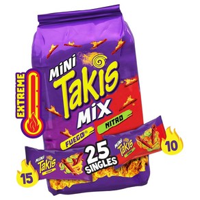 Takis Fuego Mini 25개 핫 칠리 페퍼 & 라임 매콤한 롤 토르티야 칩, 1개, 35g