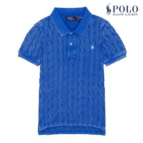 POLO RALPH LAUREN 폴로 랄프로렌 여성 케이블 반팔 카라넥 니트 블루