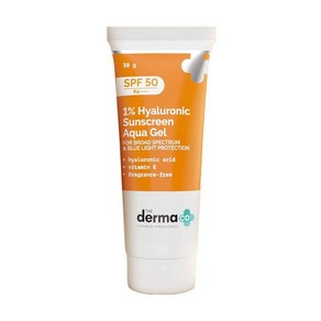 The Dema Co 1% 히알루로닉 선스크린 아쿠아 울트라 라이트 젤(SPF 50 PA++++ 포함) 광범위한 스펙트럼 UV A UV B 및 청색광 보호 - 50g, 30G(1팩), 1개