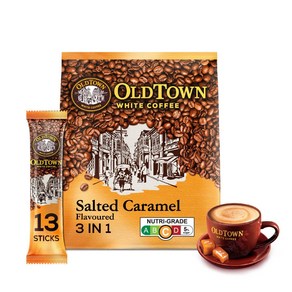 올드타운 솔티드 카라멜 슈가 화이트 커피 Oldtown 말레이시아 커피, 1개, 13개입, 35g