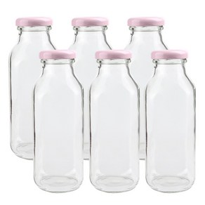 가인글로벌 사각음료300 유리병 + 38러그캡 (핑크) 음료 쥬스, 6개, 300ml