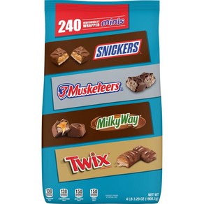 SNICKERS TWIX 3 MUSKETEERS & MILKY WAY Individua 스니커즈 트윅스 3 머스킷티어 밀키 웨이 개별 포장 다양성 팩 미니 초콜릿 캔디 바, 1개, 1.91kg