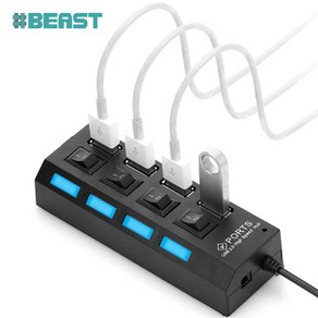 샵비스트 USB2.0 - 4포트 개별스위치 USB허브, 블랙, 1개