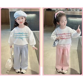 [유] 키즈 여아 봄가을 리본 레이스 상하 상하세트