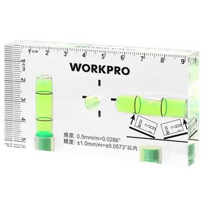 WORKPRO 미니 레벨 미니 수평기 스위치 박스 선긋기 레벨 크리스털 레벨 아크릴 튜브 버블레벨 6면 측정 자석 부착 수평기포관 수직기포관 눈금 있음 95mm, 1개