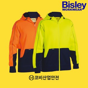 Bisley비즐리 워크웨어 하이비즈 짚 프론트 플리스 후드 BK6819, Oange/Navy, L (100), 1개