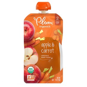 플럼 오가닉스 2단계 이유식 113g 12팩 애플 앤 캐롯 Plum Oganics Stage 2 Oganic Baby Food Apple & Caot 4 Ounce, 12개