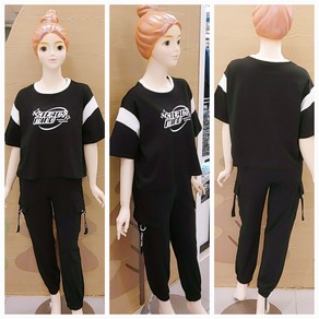 [소이주니어]논현점 24년여름신상 ** 팔길이 5부 스트릿 티 카고 조거 바지 셋트 ** 마네킹 키 155 11호 착용 **