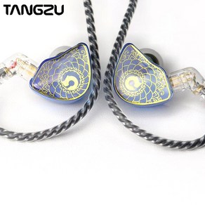 TANGZU Wan'e S.G/Studio Edition 이어폰 전문 튜닝 HIFI 음악 IEM 이어폰 10mm 동적 구동 이어폰 모션 게임 이어폰 2핀 탈부착 귀 감청, Blue With Mic