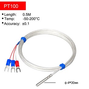 PT100 온도 센서 RTD 백금 저항 프로브 고정밀 산업용 방수 온도 측정 도구 3선 또는 4선 사용, 0.5m-PT100, 1개