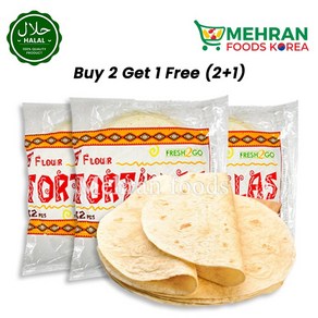 Fesh2Go Totillas (Roti) 8 inch (12pcs) (2+1) 1728g 또띠아 8인치, 576g, 1세트