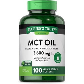 Natue's Tuth 자연의 진실 MCT 오일 캡슐  소프트젤 100개 케토 프렌들리 코코넛 알약 Non-GMO 글루텐 프리, 100정, 1개