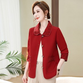 ROYALBELLE 여성 카라넥 빅포켓 캐주얼 자켓 베이직 세련된 루즈핏 중년여성 재킷 Y0123008