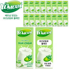 베트남 맛있는 요모스트 유산균음료 플레인 천연 발효 요구르트, 24개, 170ml