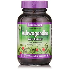 Bluebonnet 영양 표준화 Ashwagandha 뿌리 추출물 60개, 1개, 60정