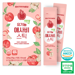 엔트리뉴 100% 유기농 애사비 스틱 애플사이다비니거, 1박스, 225g