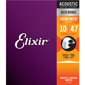 엘릭서 기타줄 Elixi Acoustic Nanoweb 80/20 Bonze Exta Light (11002), 1개