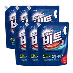 라이온 비트 제로 진드기 침투 세탁세제 리필 일반용, 6개, 1.55L