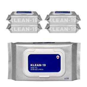 KLEAN-19 소독티슈 알콜 75% 살균 세정 캡형, 5개, 45g, 60매