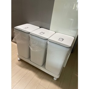 [단독] 모노플랫 3단 가정용 분리수거함 재활용 쓰레기통 스티커+전용봉투 60매, 분리수거함+20L 전용봉투