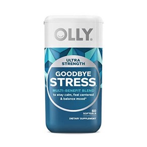 OLLY Ulta Stength Goodbye Stess Softgels GABA Ashwagandha L-테아닌 및 레몬 밤 스트레스 완화 보조제 - 60개, 60정, 1개