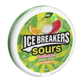 ICE BREAKERS Sous Assoted Fuit Flavoed Suga Fee Mints T ICE BREAKERS 사워 과일 풍미 무설탕 민트 통조림 1.5온, 1개, 42g