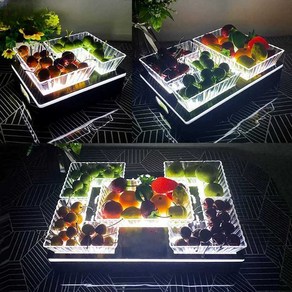 야광 안주접시 led 얼음접시 바 술집 과일접시, 코너 2칸 과일 접시 백색광, 1개